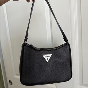 Guess Black Pebbled Shoulder Bag with Silver Logo